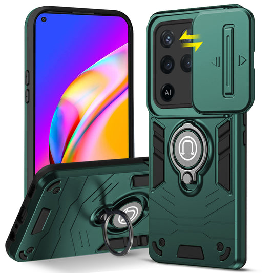 Ultra Rugged Armor Case with Rotating Ring Holder & Shutter Camera Protection Back Case For Oppo F19 Pro 5G