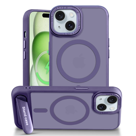 Semi-Transparent Hard Back & MagSafe Compatible With Kickstand Back Case For Apple iPhone 15 Plus