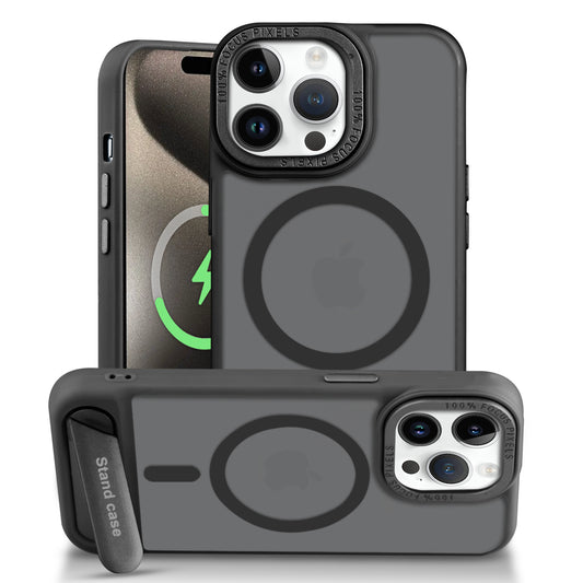 Semi-Transparent Hard Back & MagSafe Compatible With Kickstand Back Case For Apple iPhone 15 Pro Max