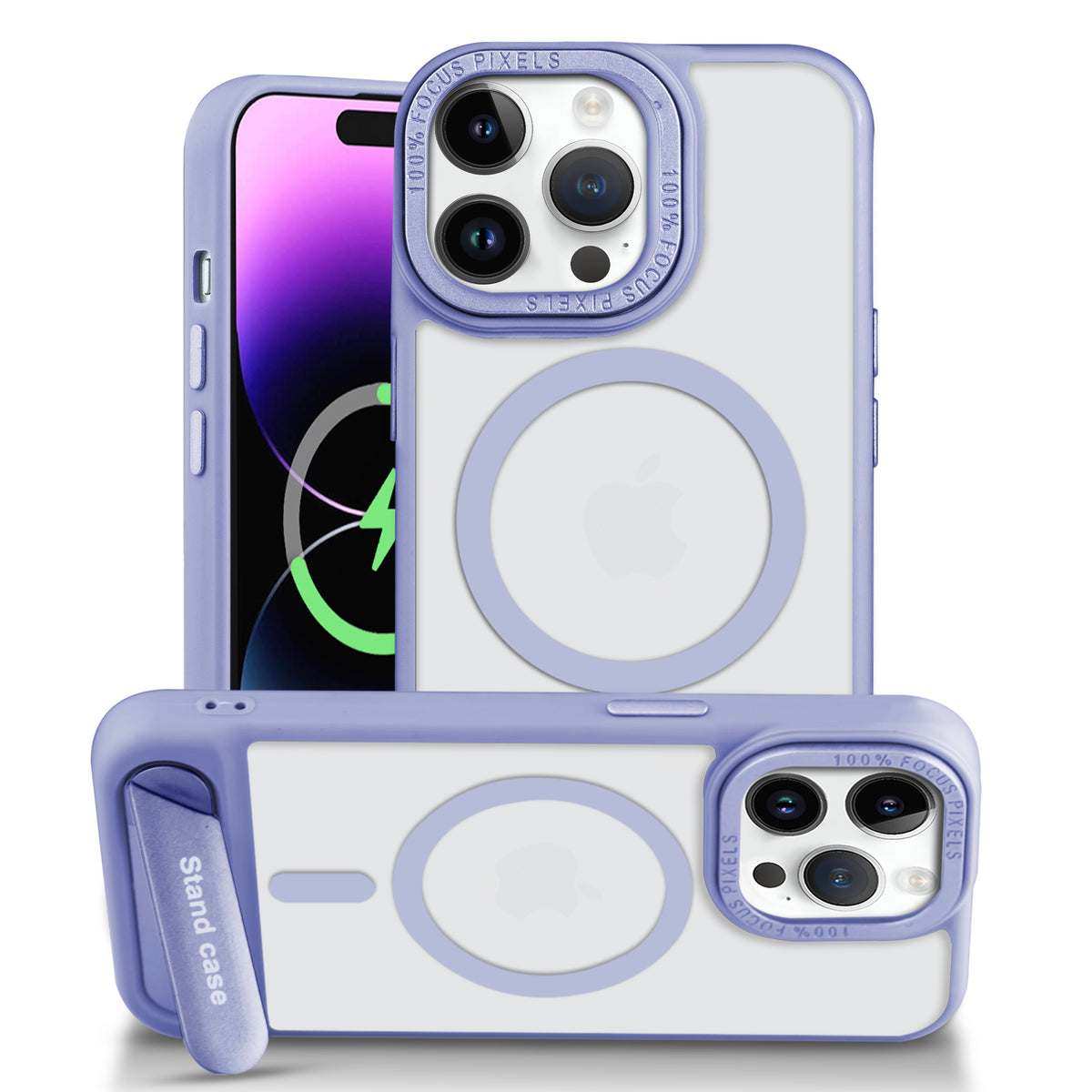 Semi-Transparent Hard Back & Wireless Charging Support Compatible With Kickstand Back Case For Apple iPhone 14 Pro Max
