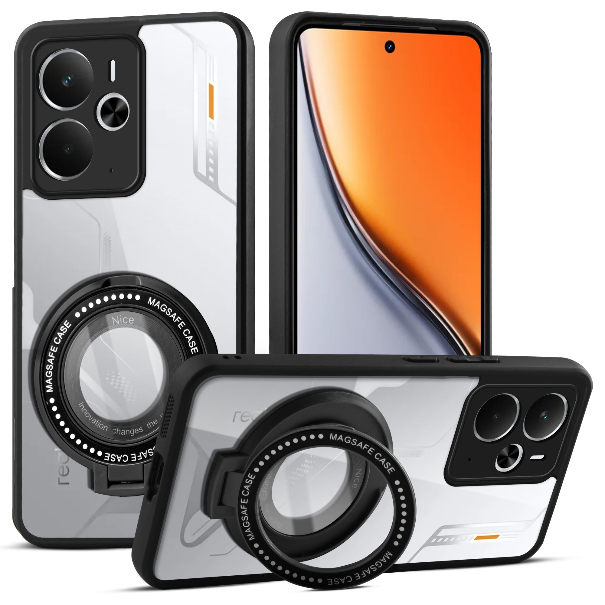 Soft Frame Clear Case Ring Holder Kickstand For Realme 14T 5G