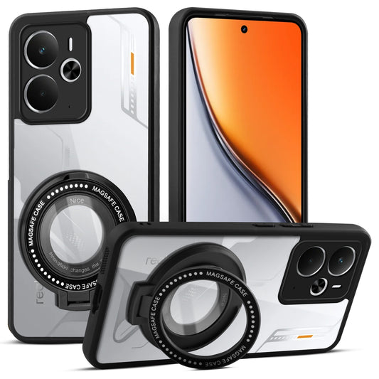 Transparent Back Cover with Silicone frame Matte Ring Holder Kickstand Case For Realme 14T 5G