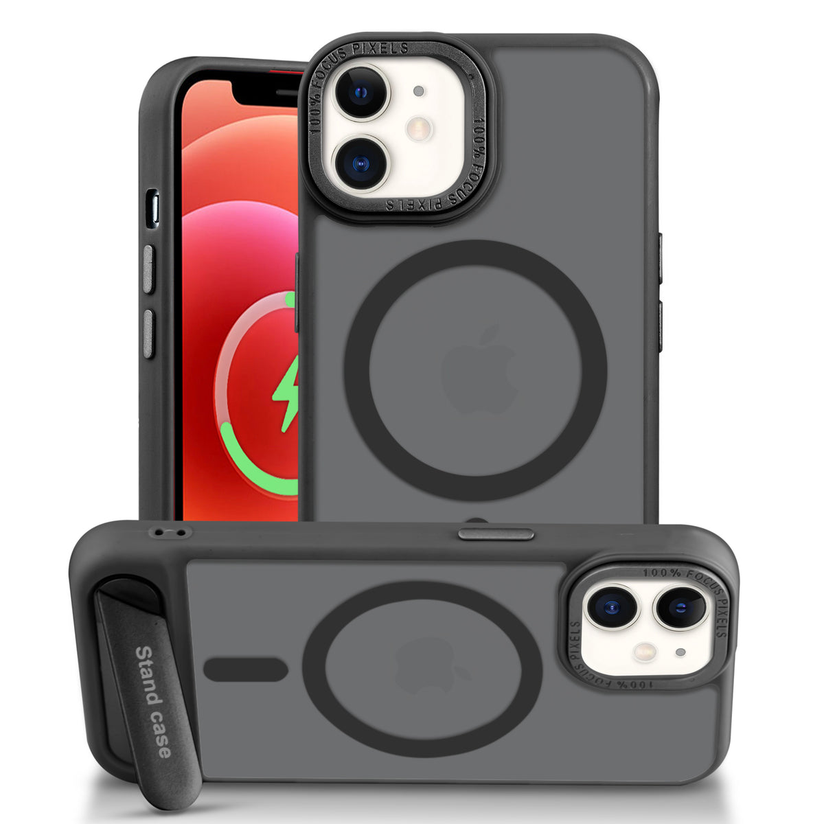 Semi-Transparent Hard Back & Wireless Charging Support Compatible With Kickstand Back Case For Apple iPhone 12