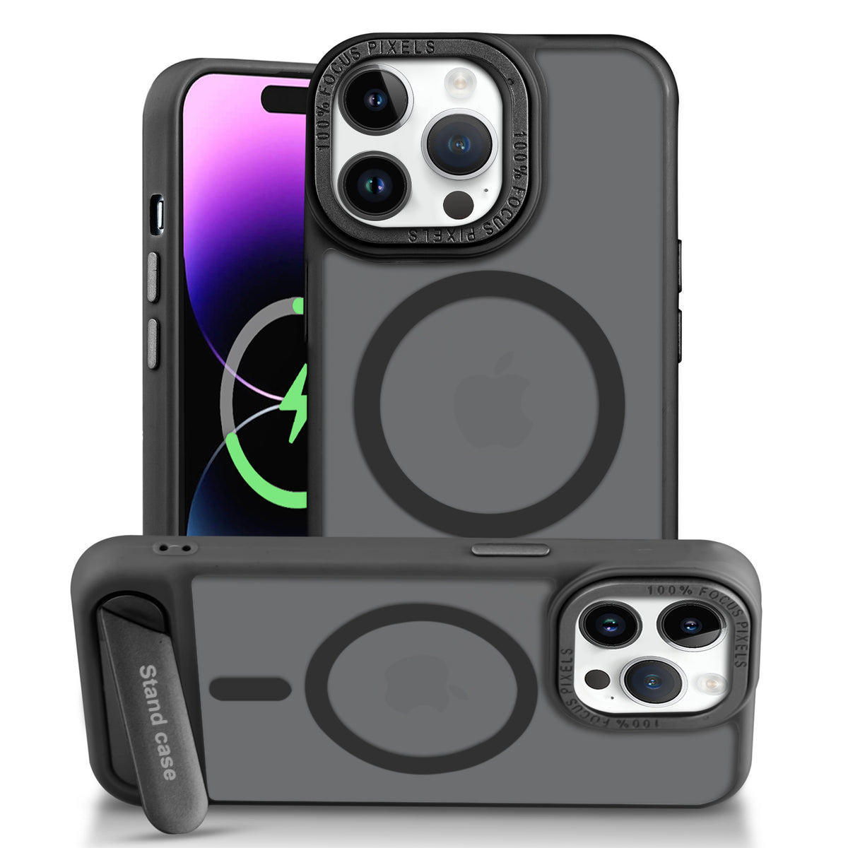 Semi-Transparent Hard Back & Wireless Charging Support Compatible With Kickstand Back Case For Apple iPhone 14 Pro Max