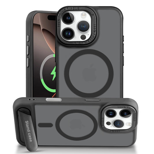 Semi-Transparent Hard Back & MagSafe Compatible With Kickstand Back Case For Apple iPhone 16 Pro