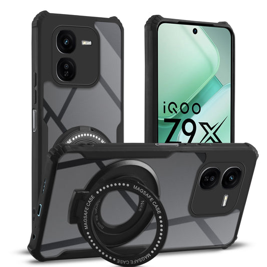 Premium Acrylic Transparent Case with Matte Ring Holder Kickstand Back Cover for iQOO Z9x 5G