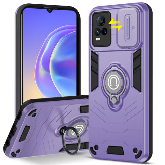 Ultra Rugged Armor Case with Rotating Ring Holder & Shutter Camera Protection Back Case For Vivo V21e 5G