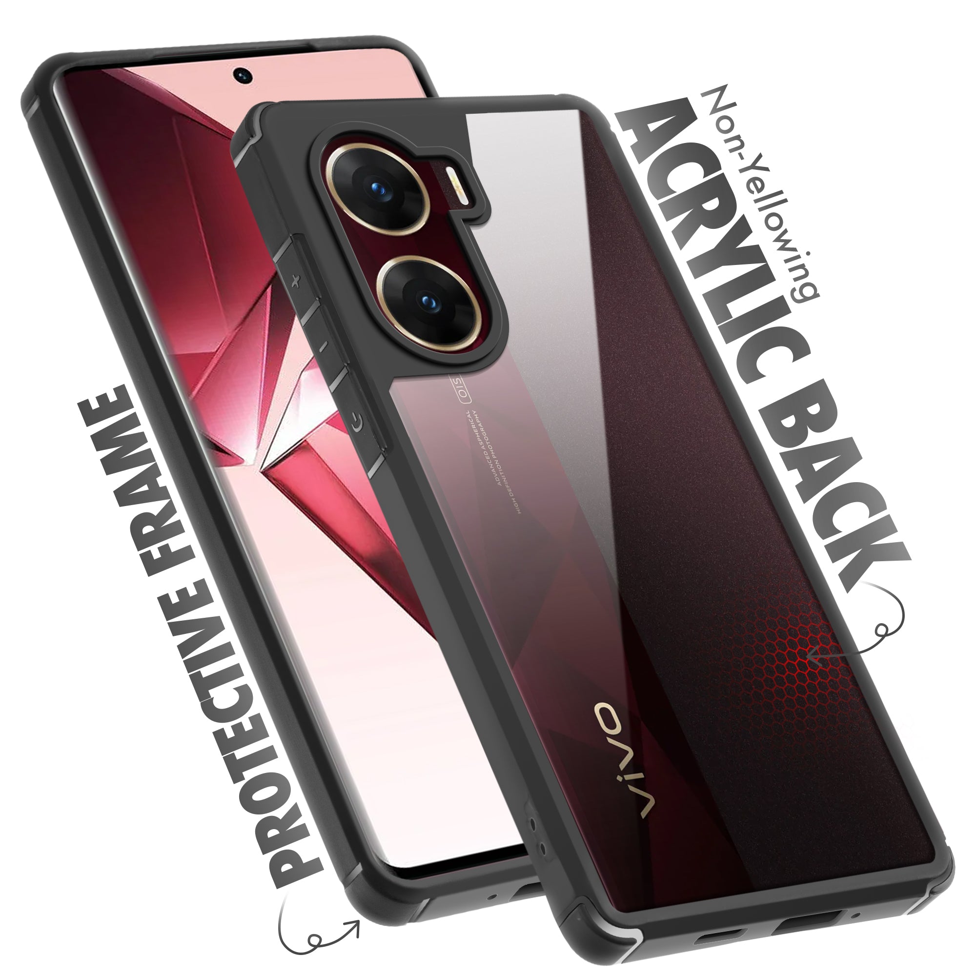 Silicone Frame Transparent Hard Back Cover for Vivo V29e 5G