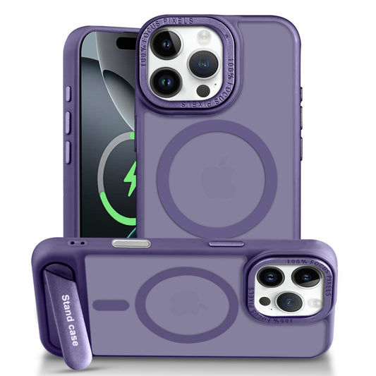 Semi-Transparent Hard Back & MagSafe Compatible With Kickstand Back Case For Apple iPhone 16 Pro Max