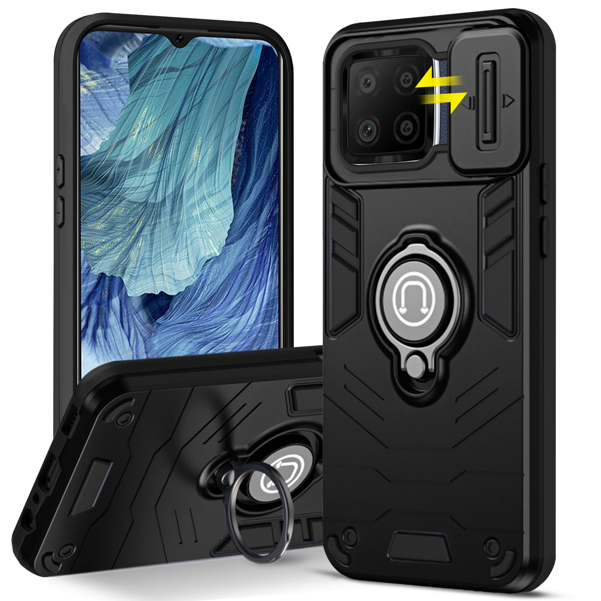 Ultra Rugged Armor Case with Rotating Ring Holder & Shutter Camera Protection Back Case For Oppo F17