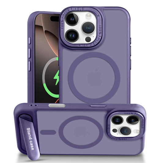 Semi-Transparent Hard Back & MagSafe Compatible With Kickstand Back Case For Apple iPhone 16 Pro