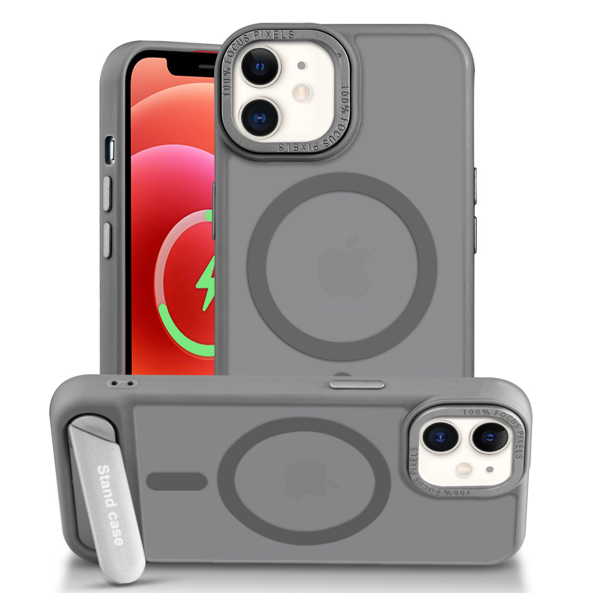 Semi-Transparent Hard Back & Wireless Charging Support Compatible With Kickstand Back Case For Apple iPhone 12