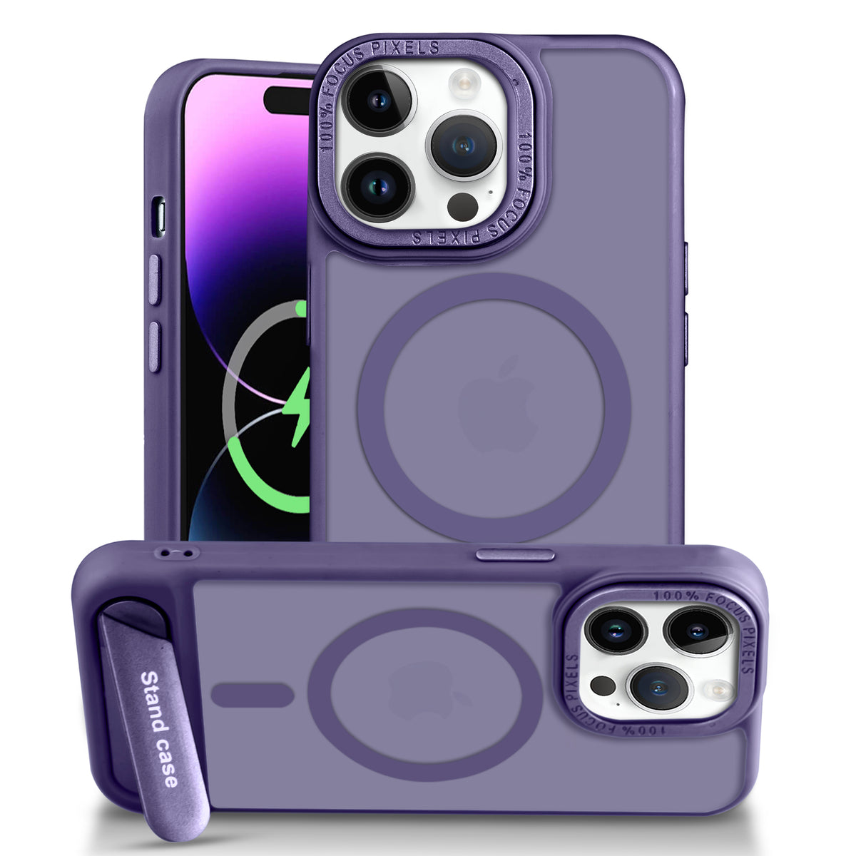 Semi-Transparent Hard Back & Wireless Charging Support Compatible With Kickstand Back Case For Apple iPhone 14 Pro Max