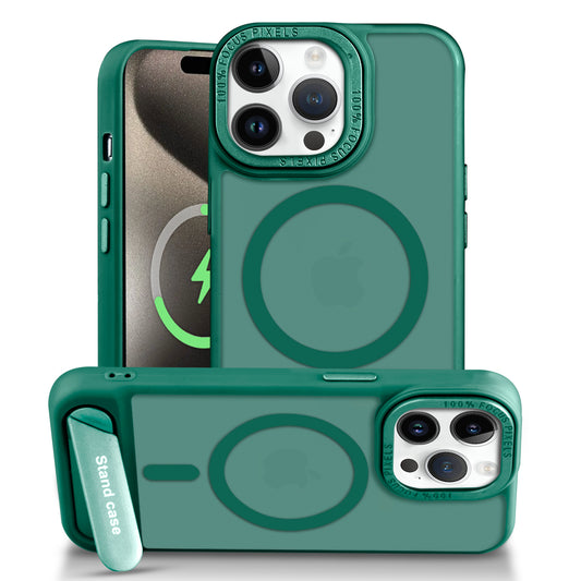 Semi-Transparent Hard Back & MagSafe Compatible With Kickstand Back Case For Apple iPhone 15 Pro Max
