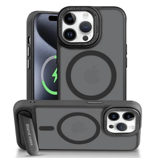 Semi-Transparent Hard Back & Wireless Charging Support Compatible With Kickstand Back Case For Apple iPhone 15 Pro