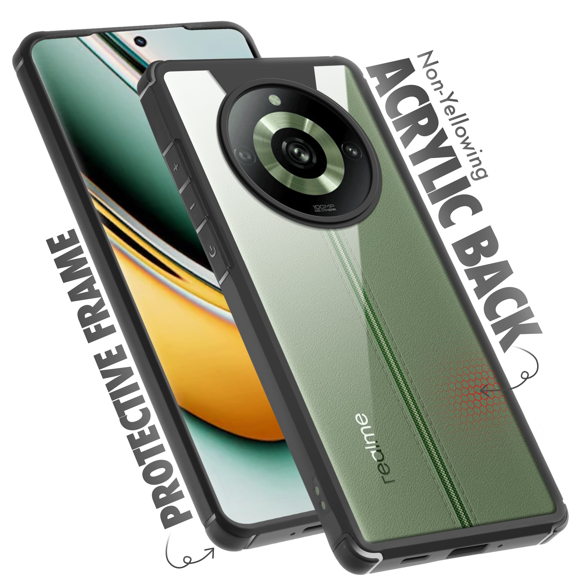 Silicone Frame Transparent Hard Back Cover for Realme 11 Pro 5G