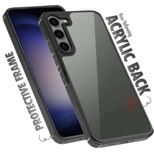 Silicone Frame Transparent Hard Back Cover for Samsung S23 Plus 5G