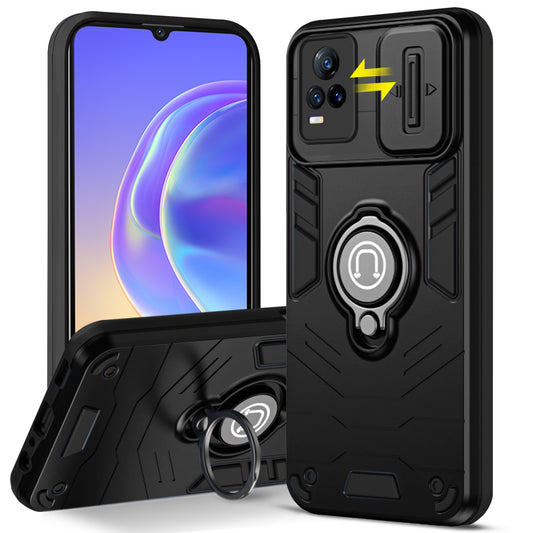 Ultra Rugged Armor Case with Rotating Ring Holder & Shutter Camera Protection Back Case For Vivo V21e 5G