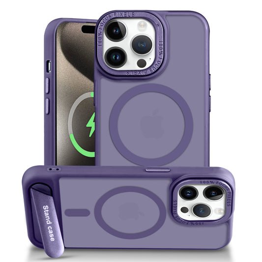 Semi-Transparent Hard Back & MagSafe Compatible With Kickstand Back Case For Apple iPhone 15 Pro Max