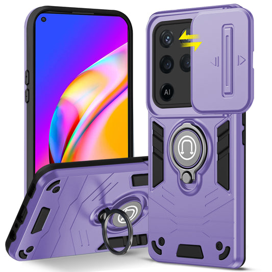 Ultra Rugged Armor Case with Rotating Ring Holder & Shutter Camera Protection Back Case For Oppo F19 Pro 5G