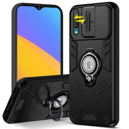 Ultra Rugged Armor Case with Rotating Ring Holder & Shutter Camera Protection Back Case For Vivo Y15