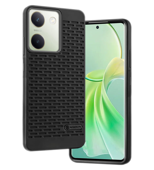 Soft Silicone Mobile Back Cover For Vivo Y300 Plus 5G with Dash Type Groove and Matte Gray Camera Ring