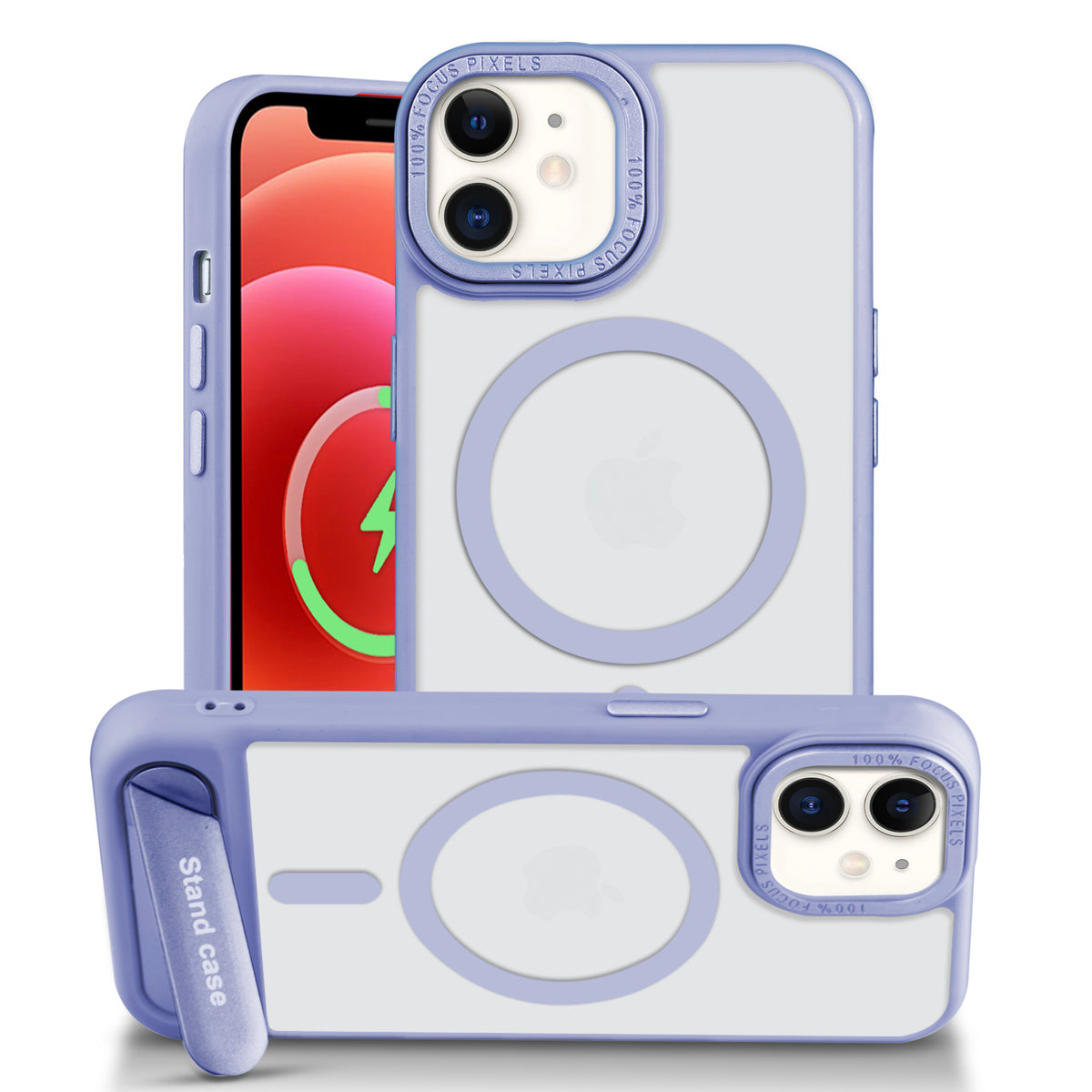 Semi-Transparent Hard Back & Wireless Charging Support Compatible With Kickstand Back Case For Apple iPhone 12
