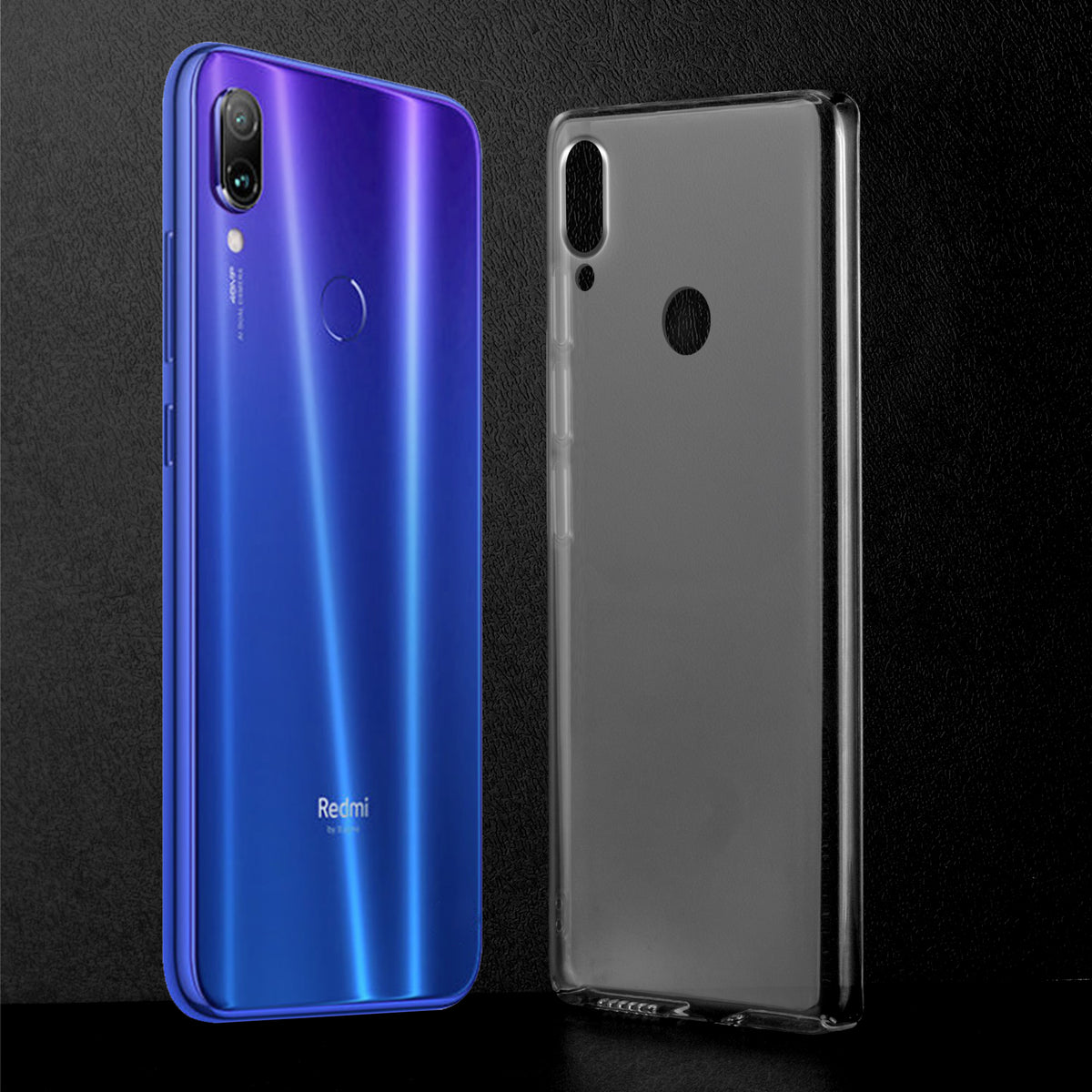 Clear hard back case compatibility guide showing fit for Redmi Note 7 Pro and not compatible with other models
