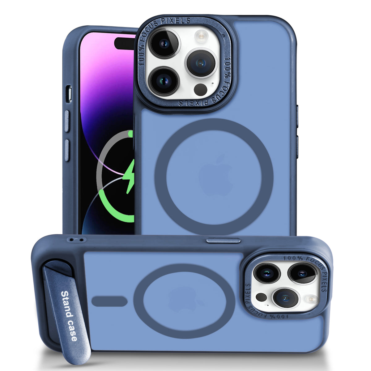 Semi-Transparent Hard Back & Wireless Charging Support Compatible With Kickstand Back Case For Apple iPhone 14 Pro Max