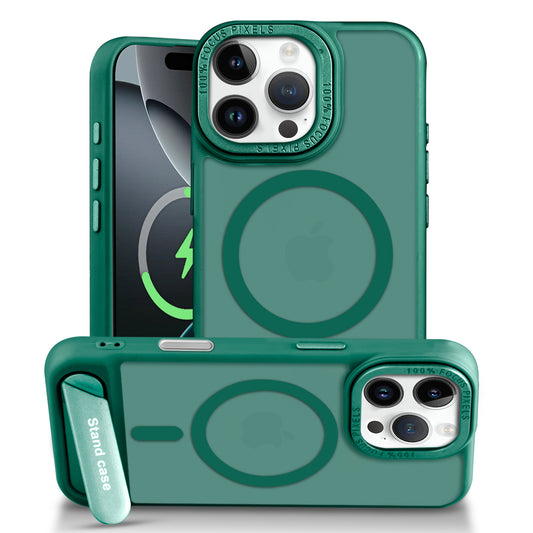 Semi-Transparent Hard Back & MagSafe Compatible With Kickstand Back Case For Apple iPhone 16 Pro Max