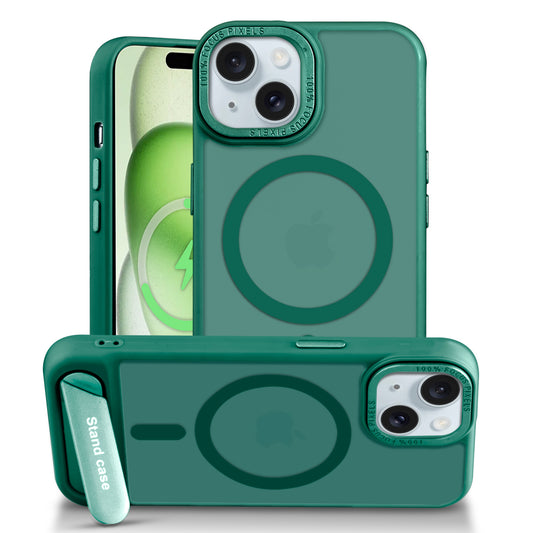 Semi-Transparent Hard Back & MagSafe Compatible With Kickstand Back Case For Apple iPhone 15 Plus