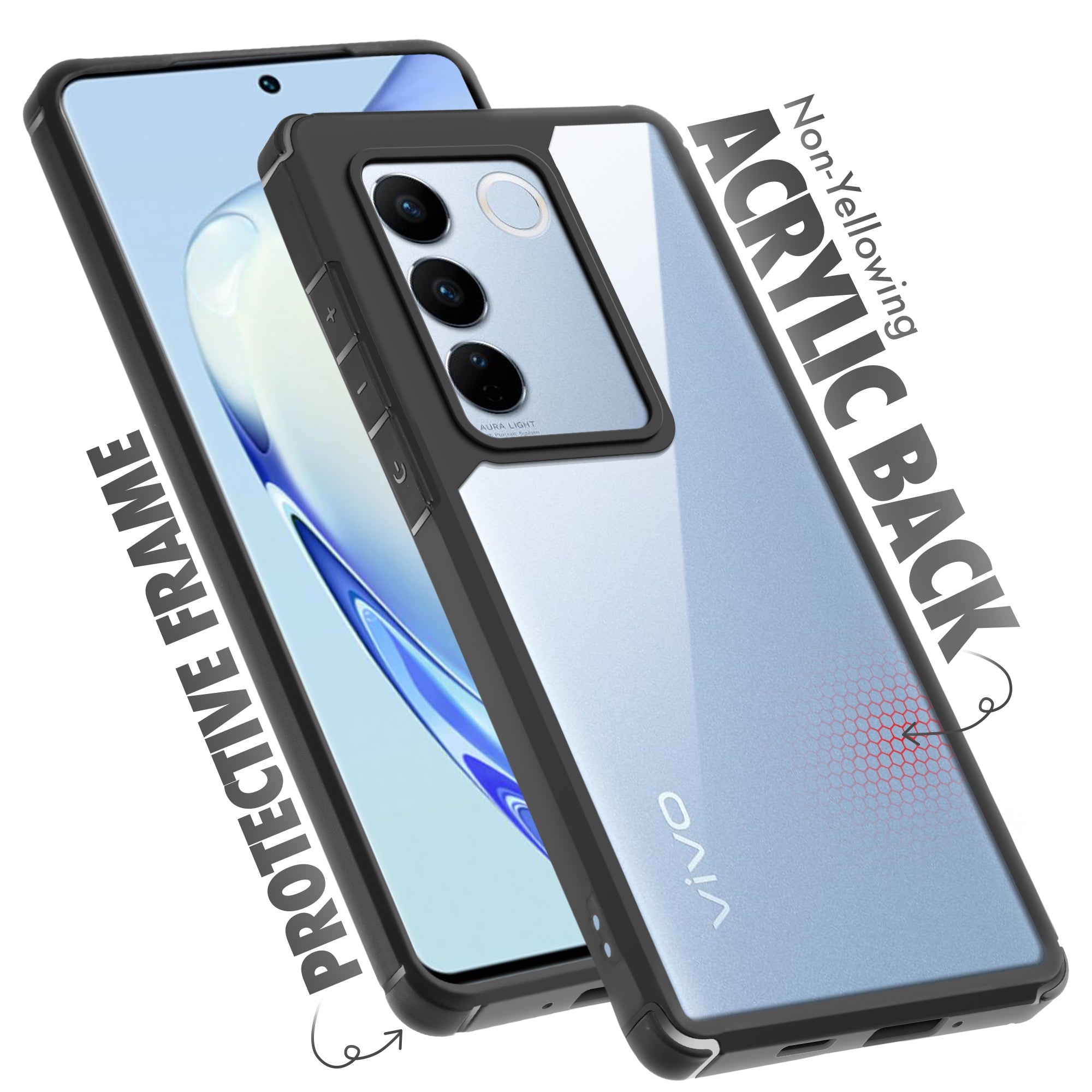 Silicone Frame Transparent Hard Back Cover for Vivo V27 5G