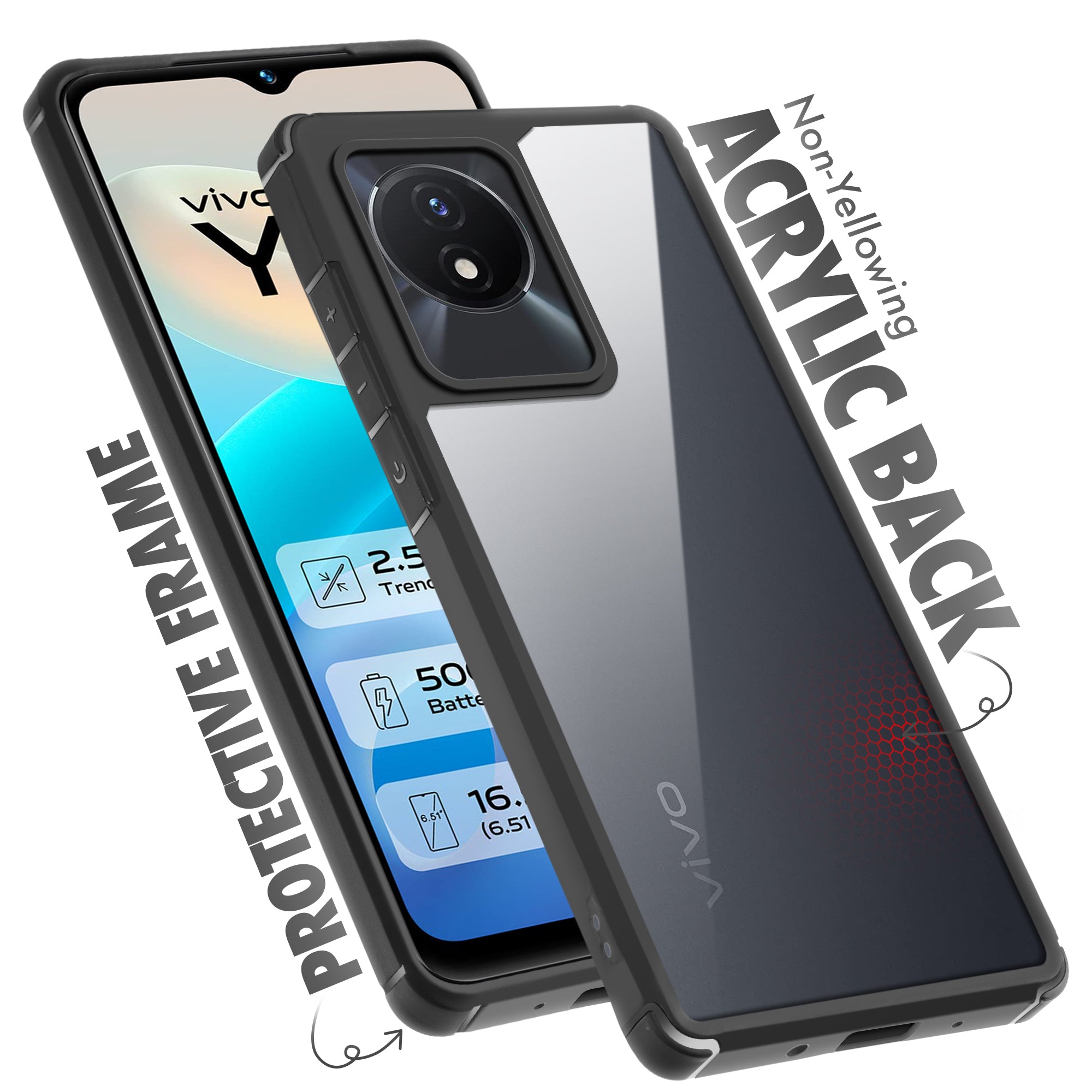 Silicone Frame Transparent Hard Back Cover for Vivo Y02