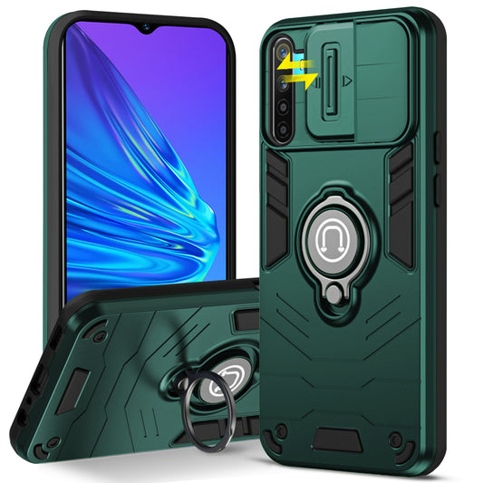 Ultra Rugged Armor Case with Rotating Ring Holder & Shutter Camera Protection Back Case For Realme 5