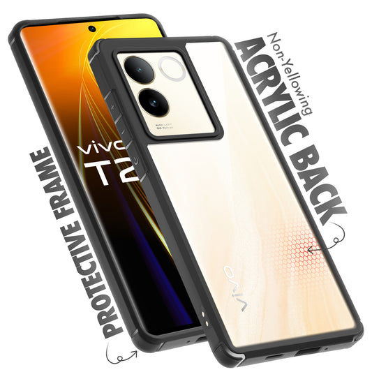 Silicone Frame Transparent Hard Back Cover for Vivo T2 Pro 5G