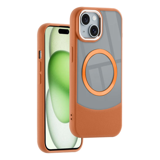 Stylish Leather Cases With Vibrant Metallic Ring Back Case For Apple iPhone 15 Plus