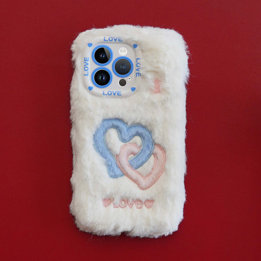 Fluffy Fur Heart Back Cover for Apple iPhone 15 Pro