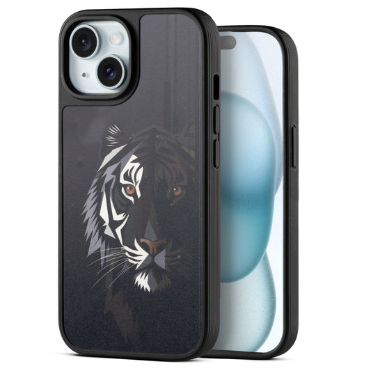 Silicone Textured Frame Printed Hard Back Case For Apple iPhone 15 With Raised Camera Bumper