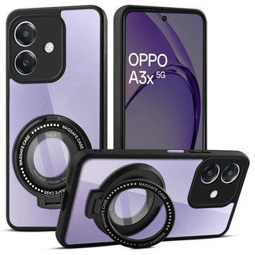 Transparent Back Cover with Silicone frame Matte Ring Holder Kickstand Case For Oppo A3X 5G
