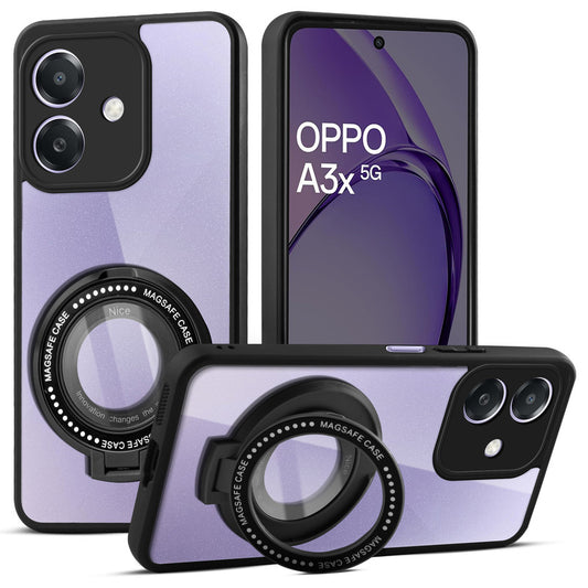 Transparent Back Cover with Silicone frame Matte Ring Holder Kickstand Case For Oppo A3X 5G