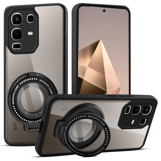 Transparent Back Cover with Silicone frame Matte Ring Holder Kickstand Case For Infinix Note 50s 5G