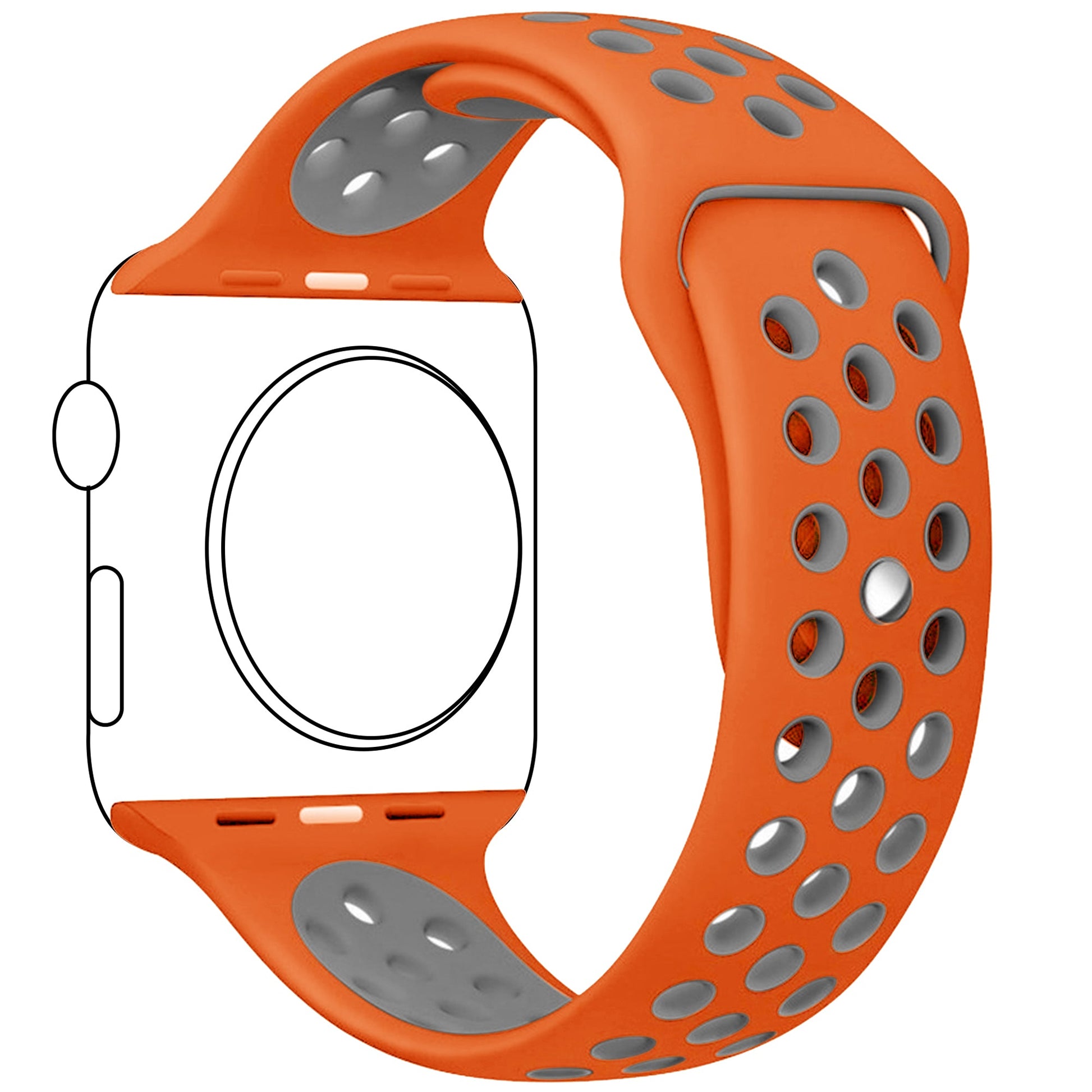 Silicone Apple Watch strap in Pink and Light Green, size 42mm, back angle view