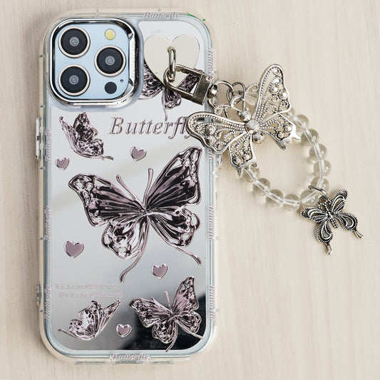 Luxury Mirror Back with Cute Butterfly Prints Back Cover for Apple iPhone 15 Pro
