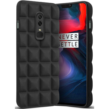 3D Puffer Cube Matte Silicon Back Cover Case for OnePlus 6 | Camera Protection | Soft TPU Shockproof Back Cover for OnePlus 6 (Black)