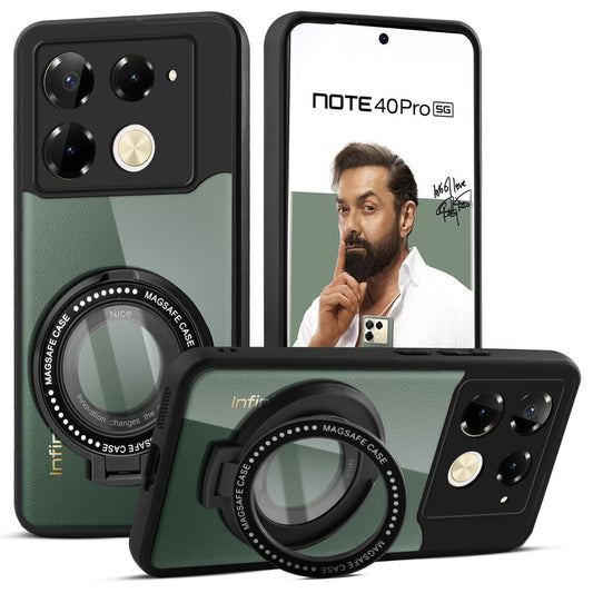 Transparent Back Cover with Silicone frame Matte Ring Holder Kickstand Case For Infinix Note 40 Pro