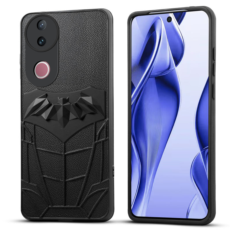 Textured Comic Hero Back Cover for Vivo V50e 5G , Soft Silicone Back Case with Shiny Bat Design & Raised Camera Edges