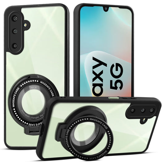 Transparent Back Cover with Silicone frame Matte Ring Holder Kickstand Case For Samsung M16 5G