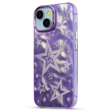 Luxury Purple Glittery Stars Back Cover for Apple iPhone 15 Plus