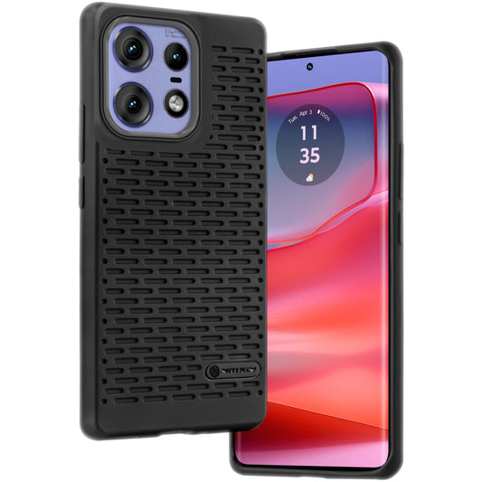 Soft Silicone Mobile Back Cover For Motorola Edge 50 Pro 5G with Dash Type Groove and Matte Gray Camera Ring