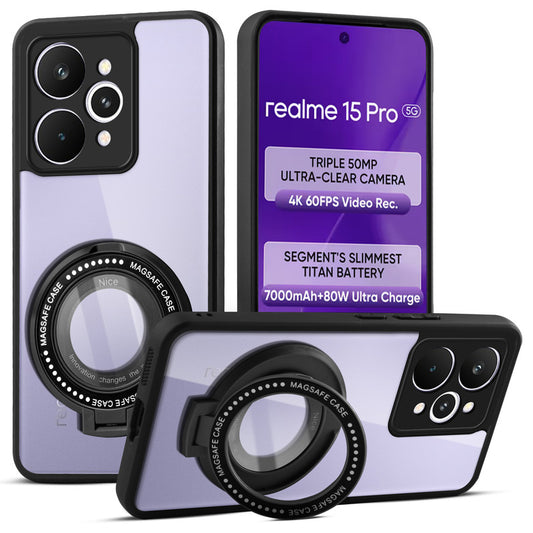 Transparent Back Cover with Silicone frame Matte Ring Holder Kickstand Case For Realme 15 Pro 5G